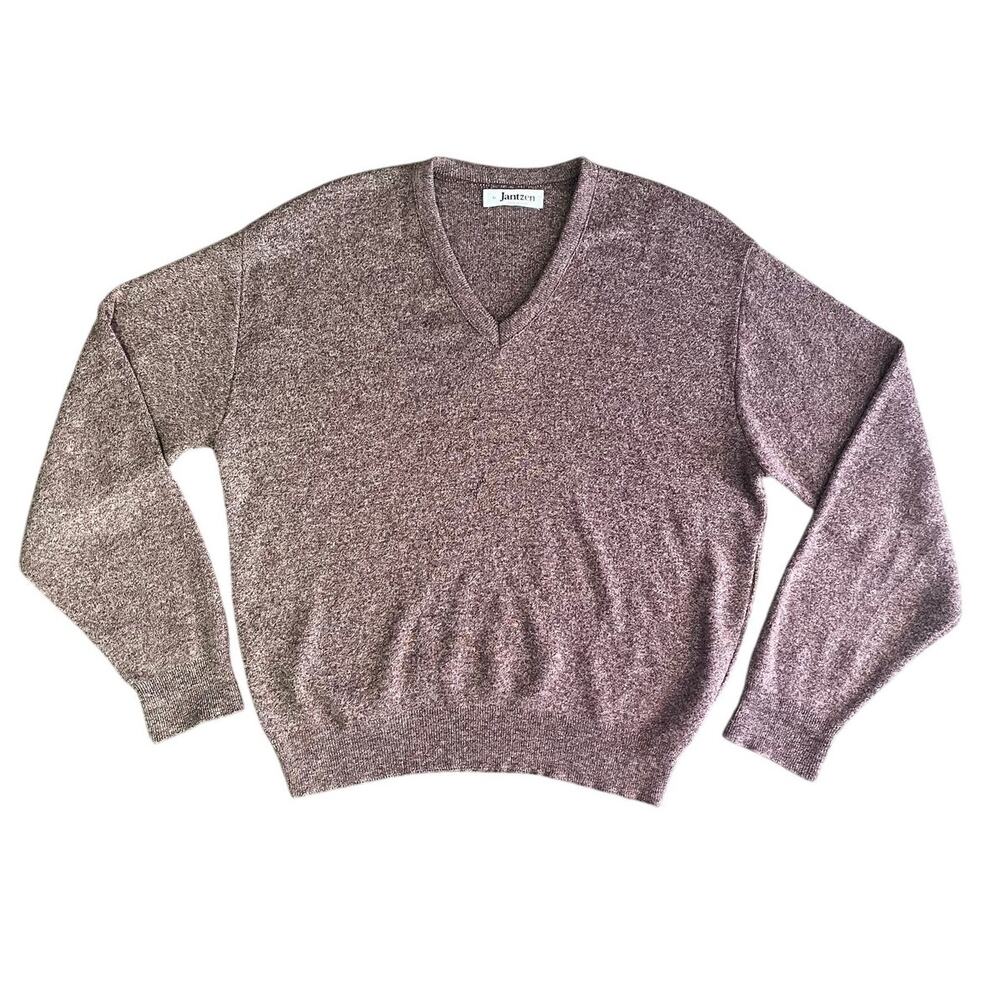 Vintage Jantzen Sweater XL Red Heathered Knit V-Neck Pullover Made in USA 90s